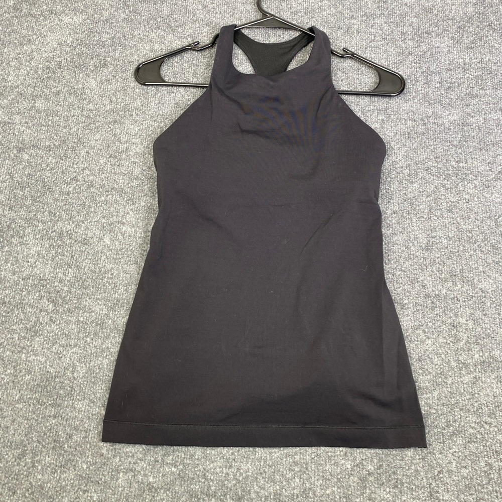 Lululemon Womens Black High Neck Racerback Tank Top Open Back Cutout Yoga Gym